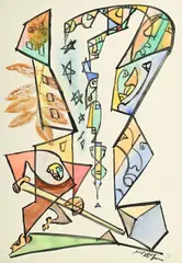 Léopold Survage, Composition cubiste animée, 1950, aquarelle sur papier