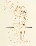 La plage by Tsuguharu Foujita, encre sur papier, sold Sep 2025