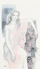 Édouard Georges Mac-Avoy, Femme drapée de rose, 1977, huile sur toile