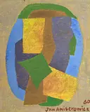 Jan Aniserowicz, Composition jaune, 1980, huile sur toile signée et datée