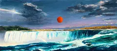 Adam Straus, Red Ball Over Small Fall, 1999, huile sur panneau montée sur plaque de plomb