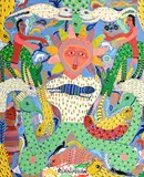 Regragui Bouslai, Composition anthropo-zoomorphe, acrylique sur panneau