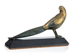 Alexandre Kelety, _ "Le faisan doré", _ sculpture en bronze à patine or et verte