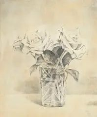 Pedro Moreno Meyerhoff, Cuatro rosas, 1999, crayon sur papier contrecollé sur panneau