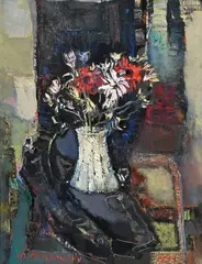 Mikhail Turovsky, Bouquet de fleurs, 1994, huile sur toile contrecollée sur carton
