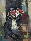 Mikhail Turovsky, Bouquet de fleurs, 1994, huile sur toile contrecollée sur carton