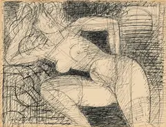 Marcel Gromaire, Nu accoudé, 1959, plume et encre sur papier