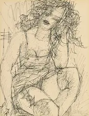 Marcel Gromaire, Nu assis, encre sur papier