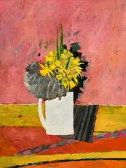 René Genis, Jonquilles, huile sur papier marouflé sur toile