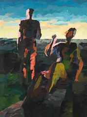Manuel Esteban Lamas, Figures dans un paysage, huile sur toile