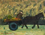 Alan Lowndes, Cheval tirant une calèche, 1963, huile sur carton