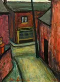 Alan Lowndes, Street Scene St. Ives, 1964, huile sur carton
