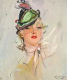 Jean-Gabriel Domergue, Andrée Lorain au chapeau vert, huile sur panneau