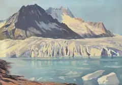 Paul Wyss, Sans titre, 1946, Vue du Märjelensee depuis le glacier d'Aletsch, huile sur toile