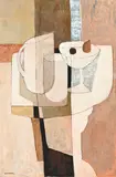 Charles Monnier, Composition grise et rose, huile sur papier marouflé sur toile