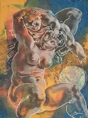 Hans Erni, Mère et enfant, technique mixte sur papier