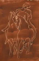 Hans Erni, Couple et chevaux, 1946, lavis et grattage sur papier