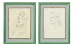 Emile Chambon, Jeune fille lisant, 1953, suite de 2 crayons de graphite sur papier