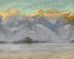 Franz Peter Birbaum, Plaine du Rhône, Givre avec à gauche Mt Chambéry, les Jumelles et le Grammont, pastel sur papier