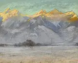Franz Peter Birbaum, Plaine du Rhône, Givre avec à gauche Mt Chambéry, les Jumelles et le Grammont, pastel sur papier