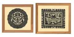 Scènes de poya by Monique Boillat, suite de 2 découpages collés sur papier, sold Jun 2025