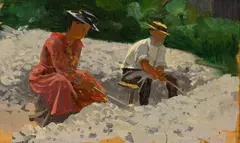 Willy Röthlisberger, Bloch et sa fille cassant des pierres, huile sur panneau