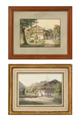Friedrich Wilhelm Moritz, Fermes animées dans l'Oberland, suite de 2 aquarelles sur papier