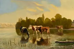 Charles Humbert, Vaches s'abreuvant au bord du lac, 1879, huile sur toile