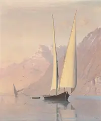 Albert H. Gos, Sans titre, Barques sur le Léman, huile sur toile