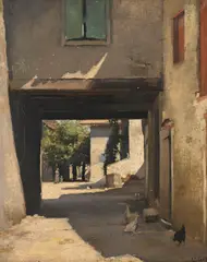 Léon Gaud, Les poules en promenade, huile sur toile