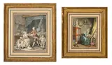 Sigismond Freudenberger, La saignée, 1769, 1767 et Dame en bleu dessinant, suite d'une aquarelle, encre et plume sur papier et d'une aquarelle sur papier