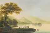 Johann Heinrich Bleuler, Sans titre, Vue animée sur l'Isola Bella, gouache sur papier
