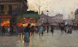 Eugène Galien-Laloue, Animation près de la gare de l'Est, c. 1910, gouache sur carton