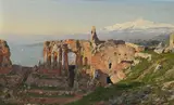 Gustav Heinrich Ott, Ruines du théâtre de Taormina, huile sur panneau