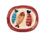 Trois poissons by Pablo Picasso, c. 1952, plat long en terre cuite (faïence), brique sur fond blanc craquelé, sold Jun 2025