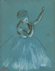 Edgar Degas, Danseuse vue de profil, 1878-1880, gouache, fusain et craie blanche sur papier bleu