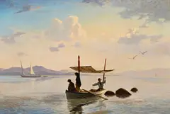 François Bocion, Partie de pêche au large de Dorigny, 1859, huile sur toile