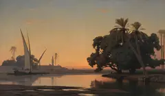 Auguste Veillon, Sans titre, Felouque sur le Nil, huile sur toile