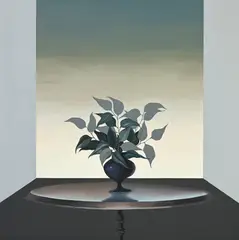 Bouquet de feuilles dans un vase noir by Christos Caras, 1971, huile sur toile, sold Mar 2025
