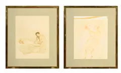 Léonor Fini, Couple érotique, paire d'aquarelles sur papier