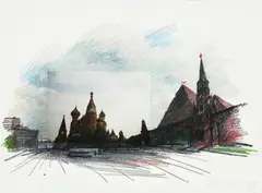 Ivan Chuikov, Vue de Moscou, 1989, collage et crayons de couleur sur papier