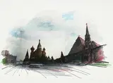 Ivan Chuikov, Vue de Moscou, 1989, collage et crayons de couleur sur papier