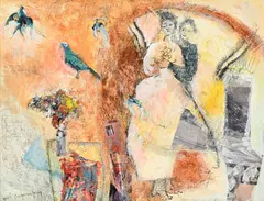 Yoël Benharrouche, Jeunes mariés aux oiseaux, technique mixte sur papier