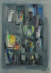 Marcel Mouly, Composition, 1959, technique mixte sur papier