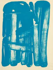 Olivier Debré, Signe-personnage bleu-vert, 1970, lithographie en couleurs