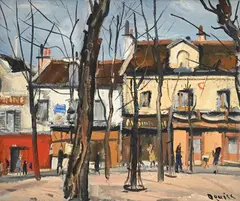 Takanori Oguiss, Place du Tertre, hiver ensoleillé, 1936, huile sur toile