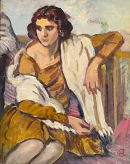 Femme au châle blanc by Hans Christiansen, huile sur toile, sold Mar 2025