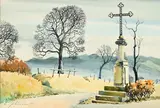 Ellis Zbinden, Calvaire dans un paysage, 1974, aquarelle sur papier