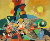 Paul Racle, Farbkomposition (Fisch), huile sur toile