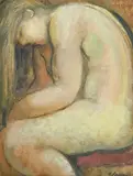 André Julien Prina, Nu recroquevillé, 1930, huile sur papier marouflé sur toile